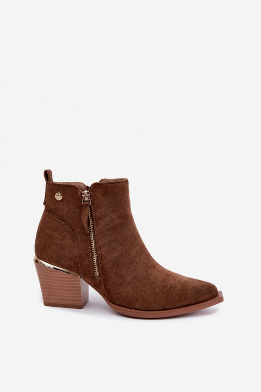 Dames cowboy-stijl enkellaarsjes met decoratieve rits in bruin Jarelia