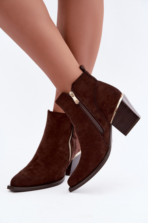 Cowboy-stijl enkellaarsjes met decoratieve rits, chocolade Jarelia