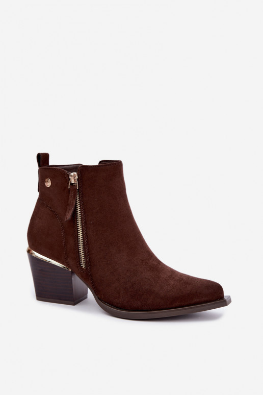 Cowboy-stijl enkellaarsjes met decoratieve rits, chocolade Jarelia
