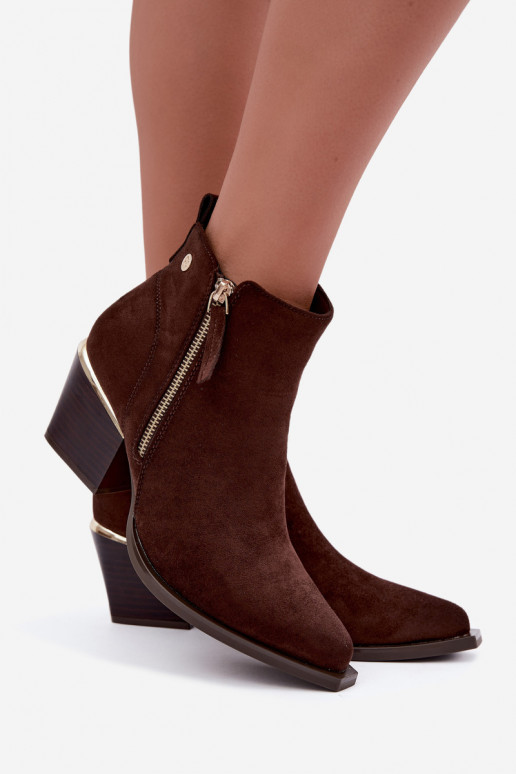 Cowboy-stijl enkellaarsjes met decoratieve rits, chocolade Jarelia