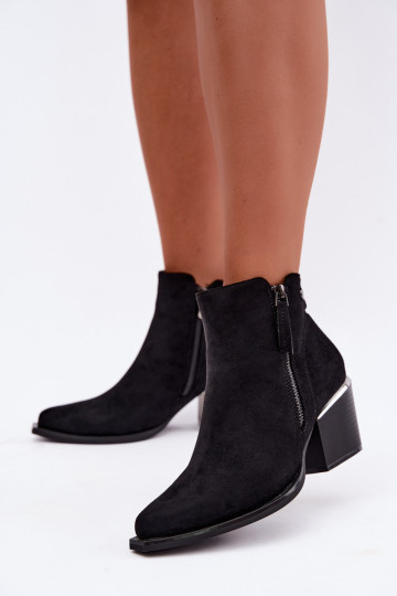 Cowboy-stijl enkellaarsjes met decoratieve rits, zwart Jarelia 2