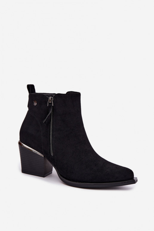 Cowboy-stijl enkellaarsjes met decoratieve rits, zwart Jarelia