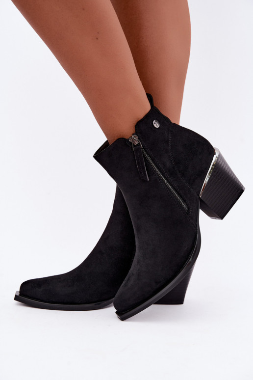 Cowboy-stijl enkellaarsjes met decoratieve rits, zwart Jarelia
