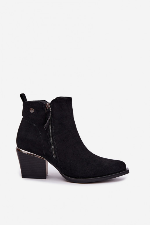 Cowboy-stijl enkellaarsjes met decoratieve rits, zwart Jarelia