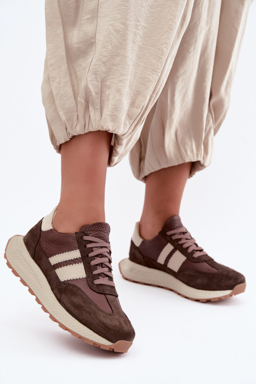 Baskets en daim synthétique avec plateforme Zazoo N1291, chocolat
