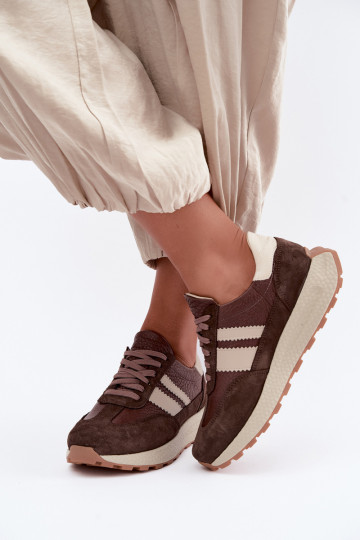 Leer van suède Sneakers model schoenen met platform Zazoo N1291 CzekoladoIne 2
