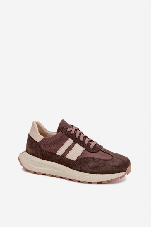 Faux suede sneakers met platform Zazoo N1291, chocolade
