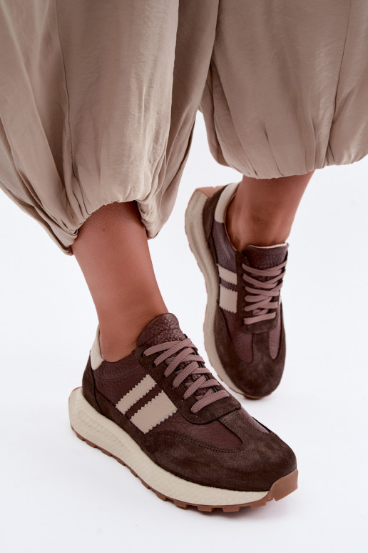 Faux suede sneakers met platform Zazoo N1291, chocolade