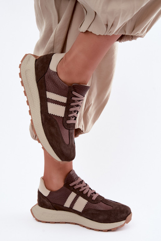 Faux suede sneakers met platform Zazoo N1291, chocolade