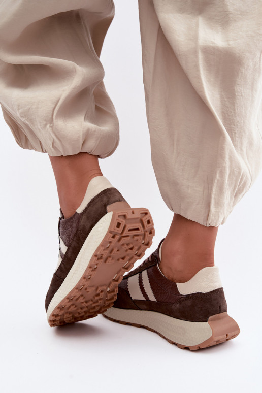 Faux suede sneakers met platform Zazoo N1291, chocolade