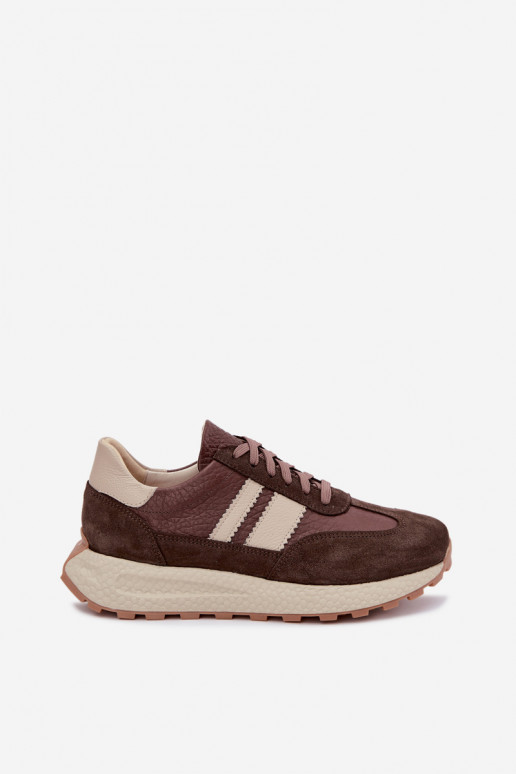 Faux suede sneakers met platform Zazoo N1291, chocolade