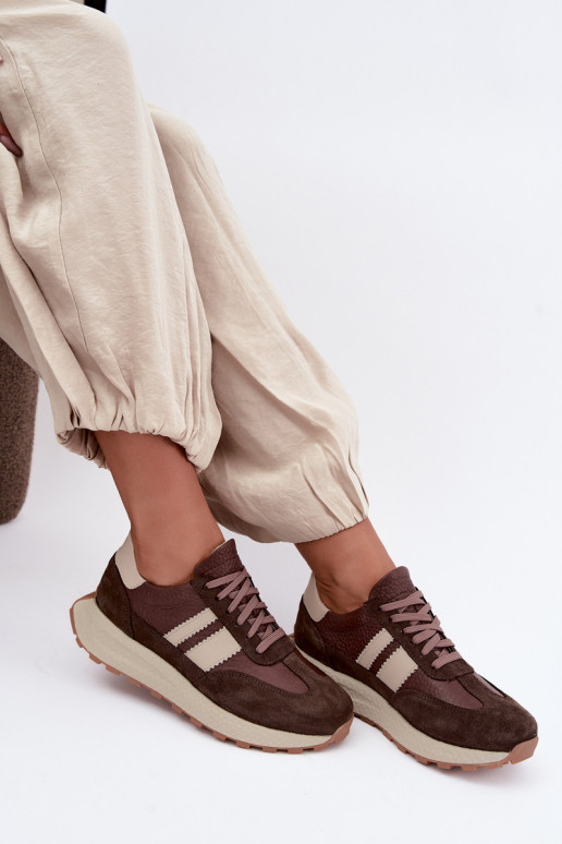 Faux suede sneakers met platform Zazoo N1291, chocolade