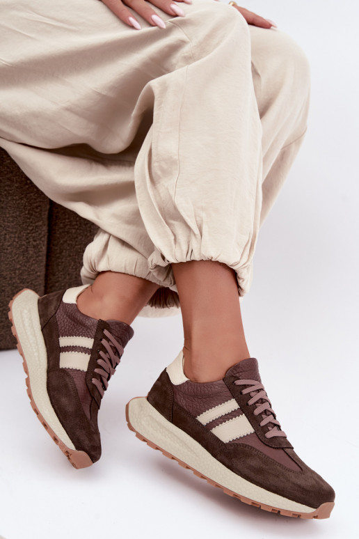 Faux suede sneakers met platform Zazoo N1291, chocolade