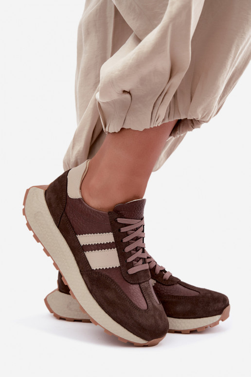 Baskets en daim synthétique avec plateforme Zazoo N1291, chocolat