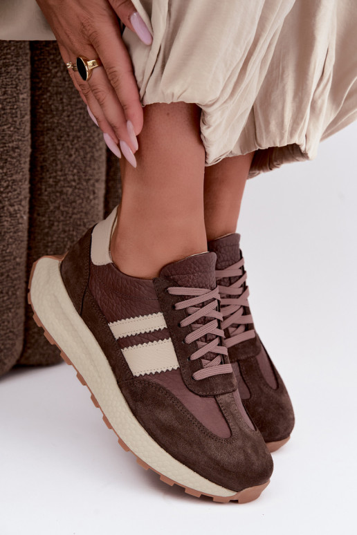 Faux suede sneakers met platform Zazoo N1291, chocolade