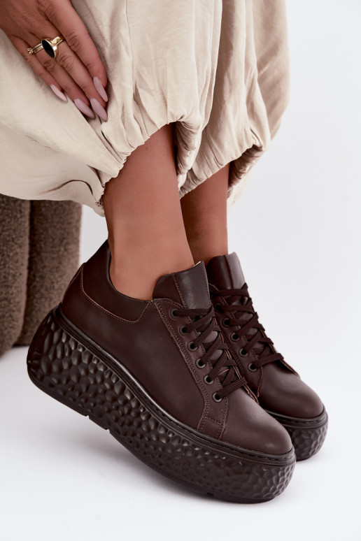 Baskets en cuir avec plateforme Zazoo N1000S4, chocolat