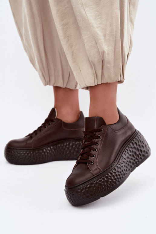 Leren sneakers met platform Zazoo N1000S4, chocolade