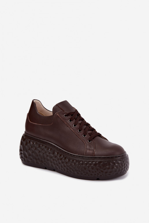 Leder Sneakers mit Plattform Zazoo N1000S4, schokoladig