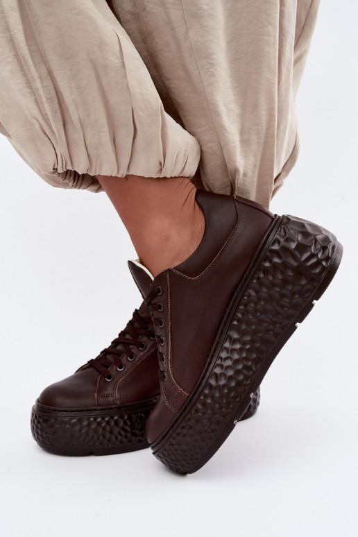 Leren sneakers met platform Zazoo N1000S4, chocolade