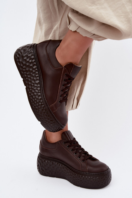 Leren sneakers met platform Zazoo N1000S4, chocolade