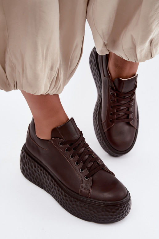 Leren sneakers met platform Zazoo N1000S4, chocolade