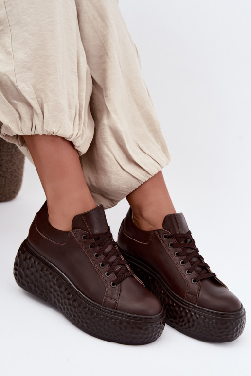 Leder Sneakers mit Plattform Zazoo N1000S4, schokoladig
