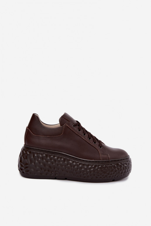 Leren sneakers met platform Zazoo N1000S4, chocolade