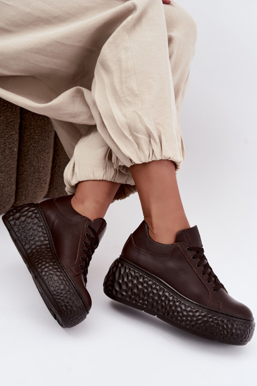 Baskets en cuir avec plateforme Zazoo N1000S4, chocolat