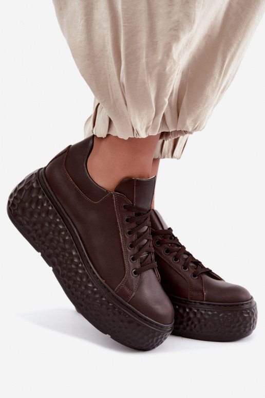 Leren sneakers met platform Zazoo N1000S4, chocolade