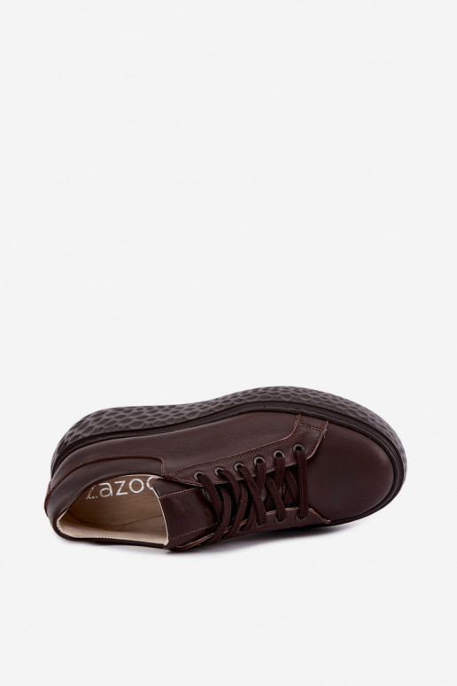Leder Sneakers mit Plattform Zazoo N1000S4, schokoladig