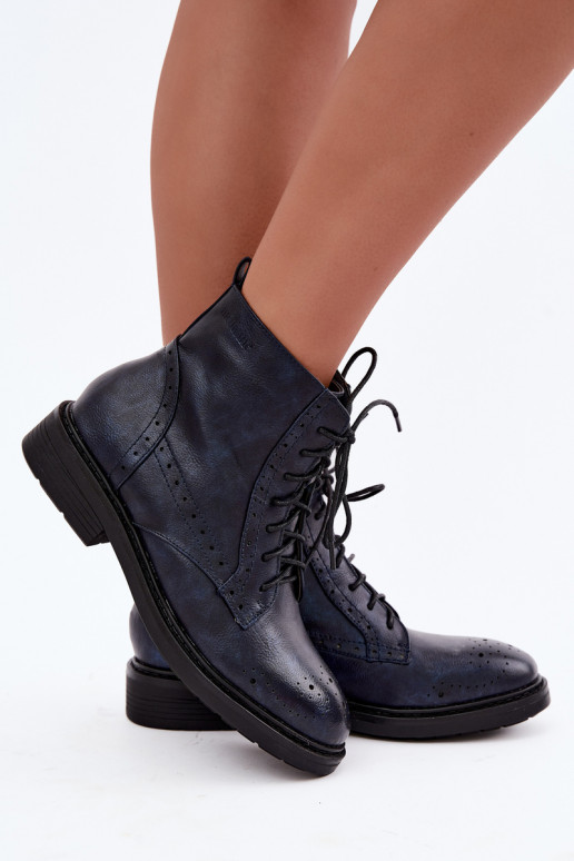 Bottines isolées pour femmes avec talons larges Medicine RIN16-OBD426-59X, bleu foncé