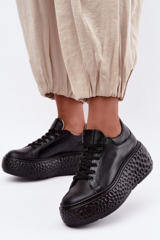 Leren sneakers met platform Zazoo N1000S4, zwart