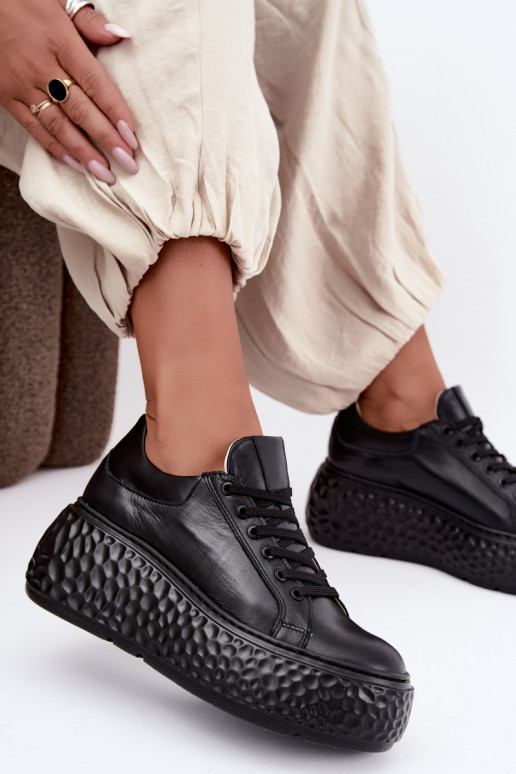 Leren sneakers met platform Zazoo N1000S4, zwart
