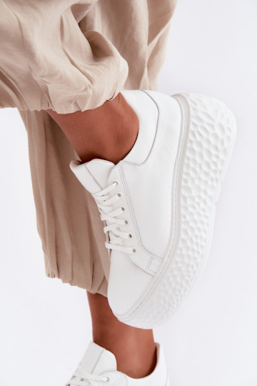 Baskets en cuir avec plateforme Zazoo N1000S4, blanc
