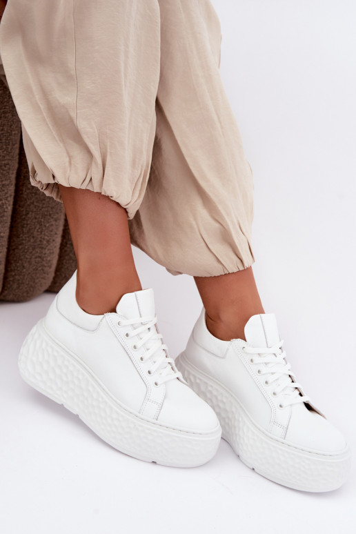 Baskets en cuir avec plateforme Zazoo N1000S4, blanc