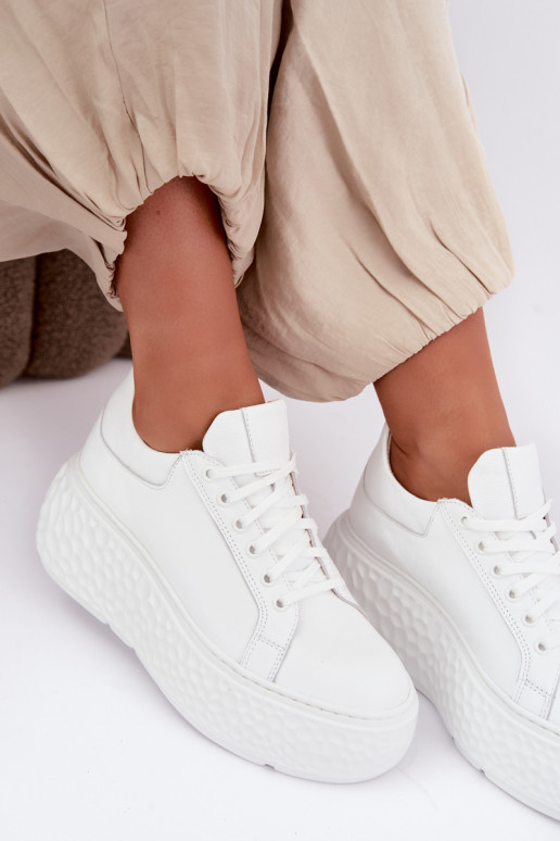 Baskets en cuir avec plateforme Zazoo N1000S4, blanc
