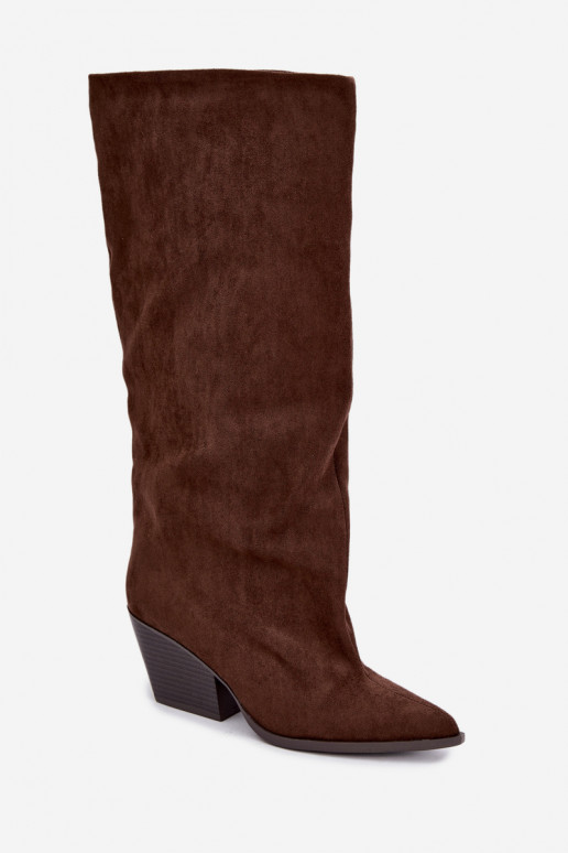 Bottes hautes à enfiler avec talons, pointues, marron Blenia