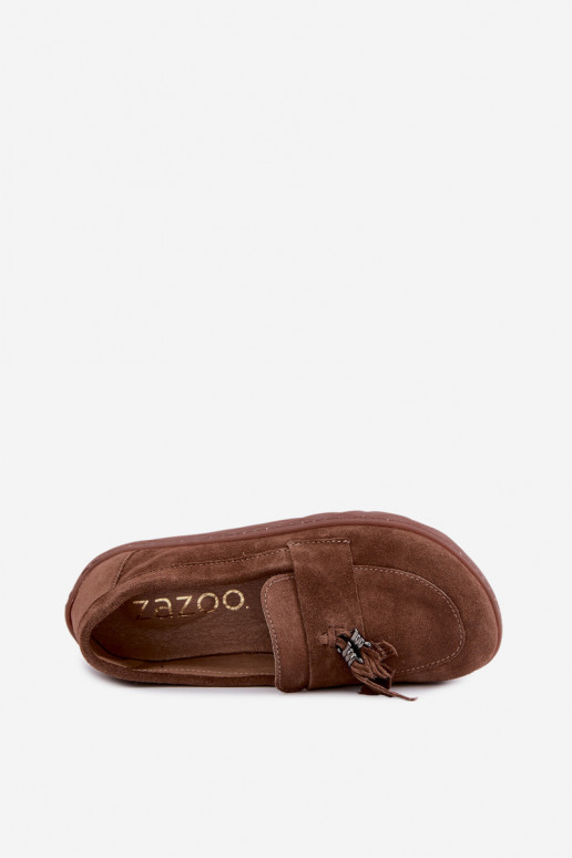 Faux suede mocassins Barefoot Zazoo 10220, bruin