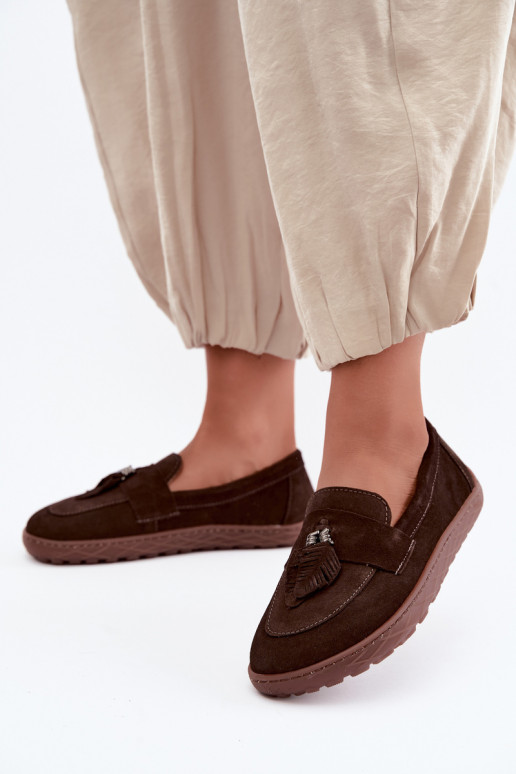 Faux suede mocassins Barefoot Zazoo 10220, chocolade