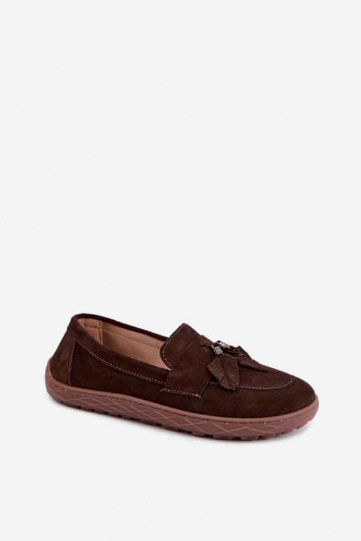 Kunstveloursleder Mokassins Barefoot Zazoo 10220, schokoladig
