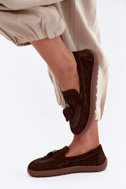 Faux suede mocassins Barefoot Zazoo 10220, chocolade