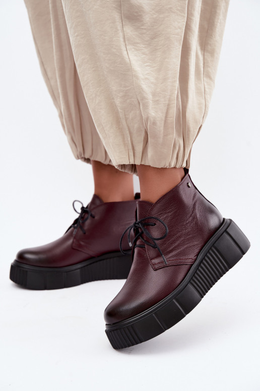 Wärmende Leder Damen Schuhe mit Plattform Zazoo 60588, bordeaux