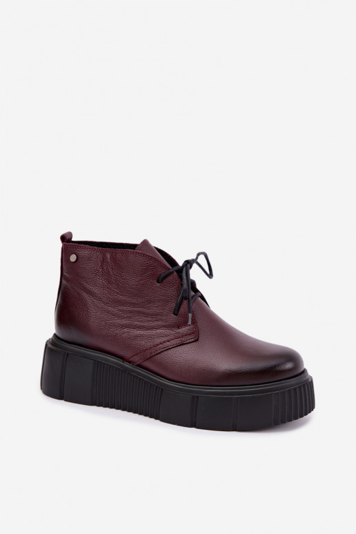 Chaussures en cuir isolées pour femmes avec plateforme Zazoo 60588, bordeaux