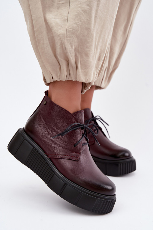 Geïsoleerde leren dameschoenen met platform Zazoo 60588, bordeaux