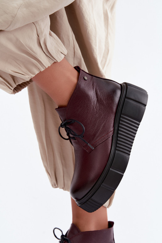 Wärmende Leder Damen Schuhe mit Plattform Zazoo 60588, bordeaux