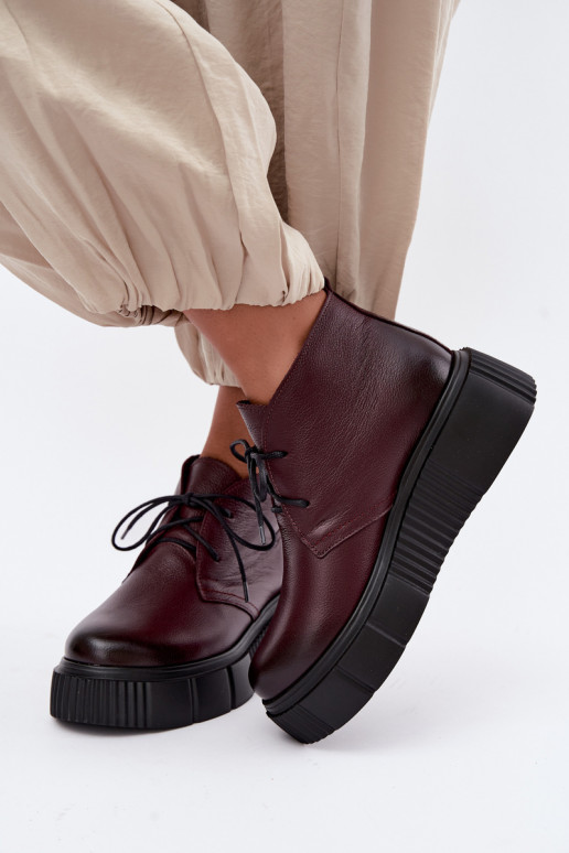 Chaussures en cuir isolées pour femmes avec plateforme Zazoo 60588, bordeaux