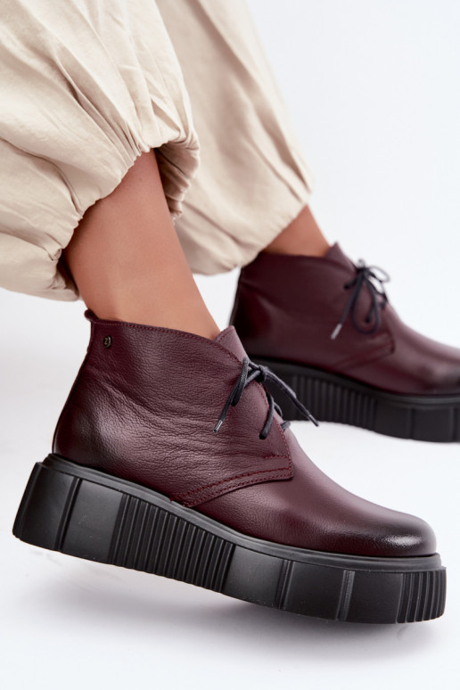 Geïsoleerde leren dameschoenen met platform Zazoo 60588, bordeaux