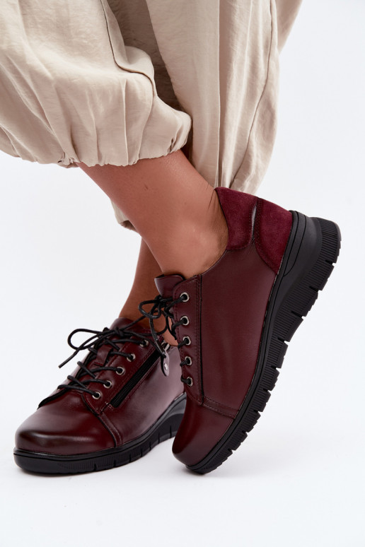 Dameschoenen van leer met platform Vinceza 39964 in bordeauxkleur