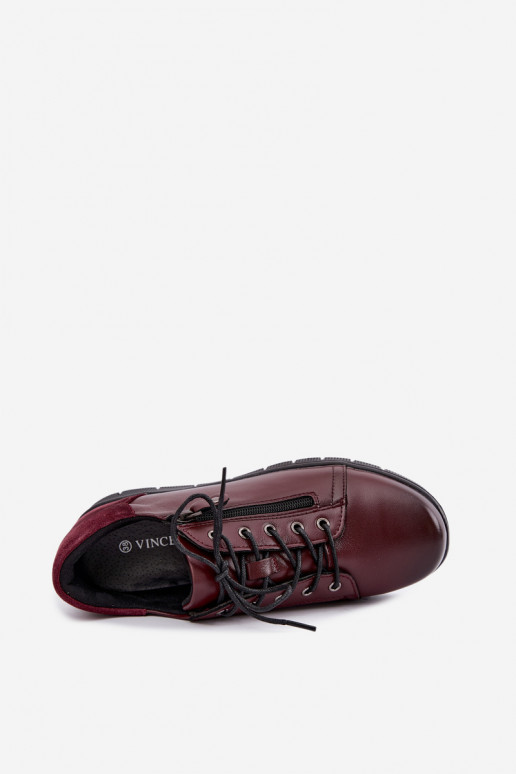 Dameschoenen van leer met platform Vinceza 39964 in bordeauxkleur