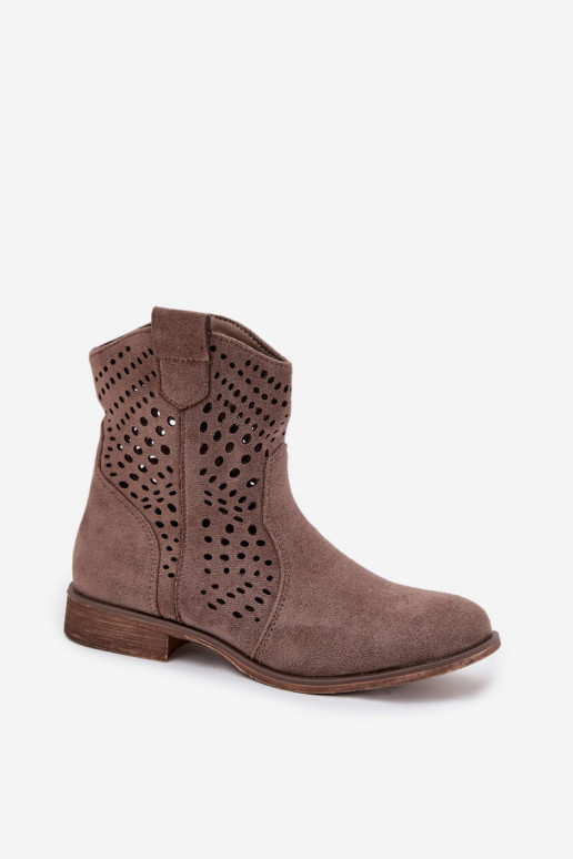 Sandfarbene durchbrochene Stiefeletten mit breiten Absätzen Amisna